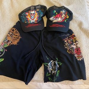 Ed hardy shorts + 2 caps (MEN OR WOMEN)